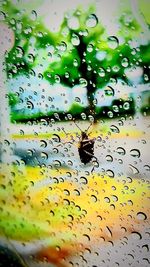 Close-up of wet glass window in rainy season