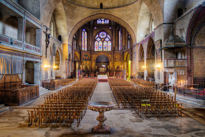 Interior of illuminated cathedral