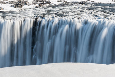 Blurred motion of waterfall during winter