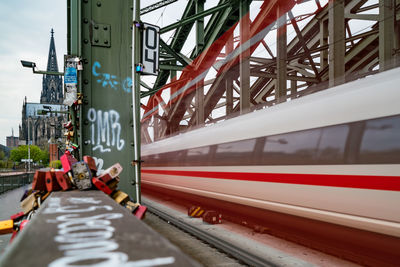 Train on railroad station platform in city