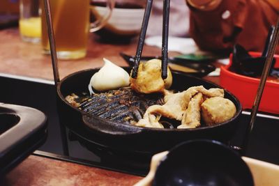 Close-up of meal served on table in restaurant