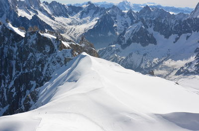 High angle view of snow covered mountains