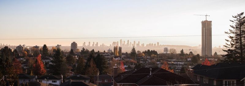 Panoramic view of buildings against sky during sunset