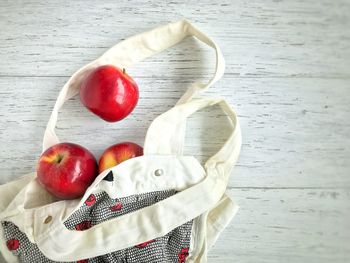 High angle view of apple on table