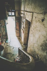 High angle view of steps in building