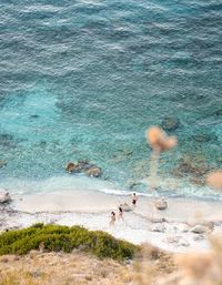 High angle view of people on beach