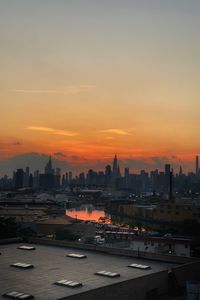 Buildings in city during sunset