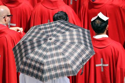 Rear view of priests during religious mass