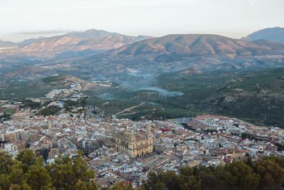 High angle view of buildings in city