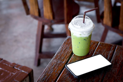 High angle view of coffee on table