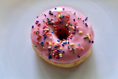 High angle view of cake in plate on table