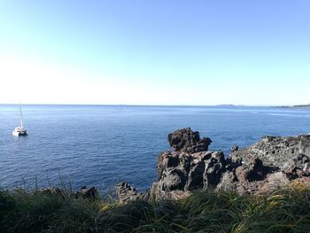 Scenic view of sea against clear sky