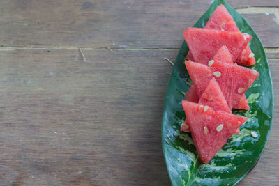 High angle view of chopped fruits on table