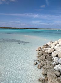 Scenic view of sea against blue sky