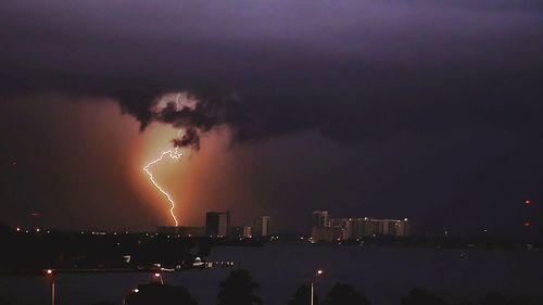 Lightning in sky at night