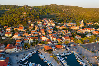 Aerial view of tkon town on pašman island, croatian adriatic