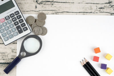 High angle view of pen on table against white background