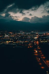 Aerial view of city at night