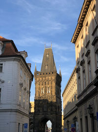 Low angle view of the powder tower, prasna brana, prague in sunlight