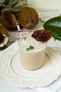 High angle view of drink on table