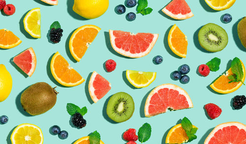 Directly above shot of multi colored fruits on table