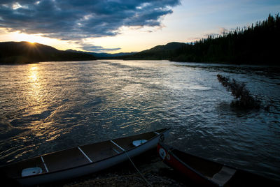 Scenic view of lake against sky during sunset