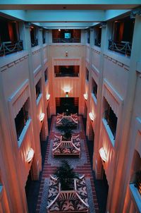 High angle view of illuminated building