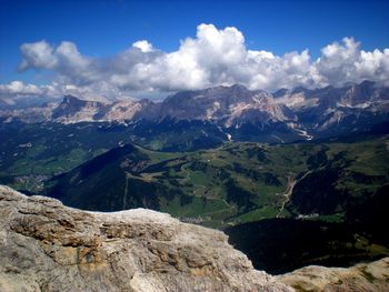 Scenic view of mountains against cloudy sky