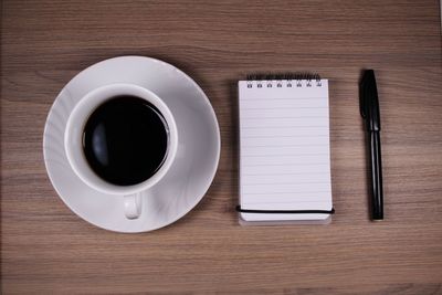 High angle view of coffee on table