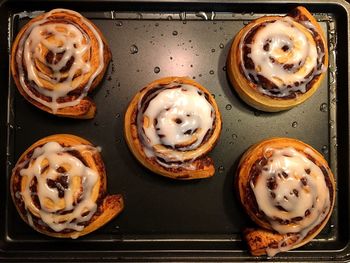 Directly above shot of desserts in baking sheet