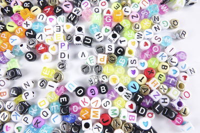 Full frame shot of colorful alphabet beads