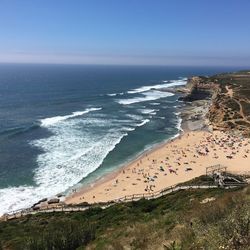 High angle view of beach against clear sky