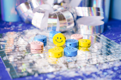 Close-up of toys on table