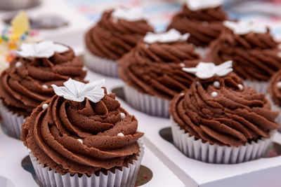 Close-up of cupcakes on table