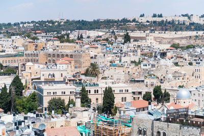 High angle view of buildings in city