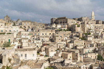 High angle view of buildings in matera city