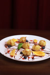 High angle view of food in bowl on table