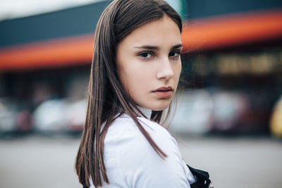 Close-up portrait of beautiful young woman