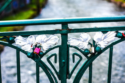 Close-up of railing on bridge