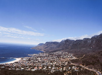 Aerial view of city at seaside