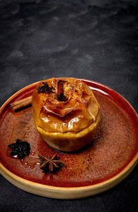 Close-up of dessert served on table