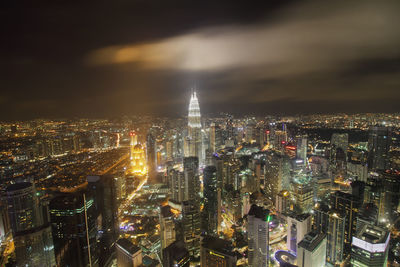 High angle shot of illuminated cityscape