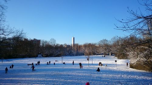 People on snow covered landscape