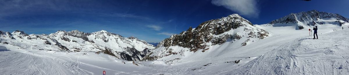 Panoramic view of snowcapped mountains against sky