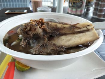 Close-up of food in bowl on table