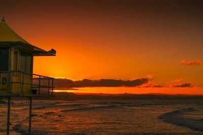 Scenic view of sea against orange sky