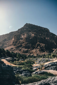 Aerial view of mountain against clear sky