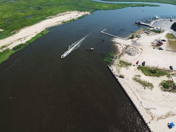 High angle view of cars on beach