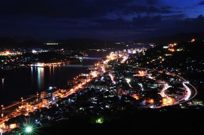 Illuminated cityscape at night