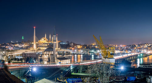 Illuminated buildings in city at night